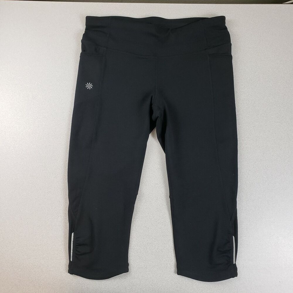 Athleta Womens Black Flat Front Elastic Waist Band Knicker Capri Pants‎ Sz Small